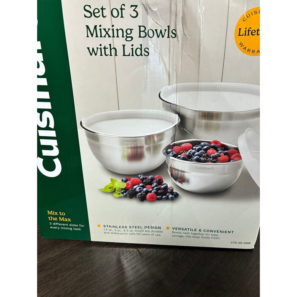 Cuisinart Set of 3 Stainless Steel Mixing Bowls with Lids